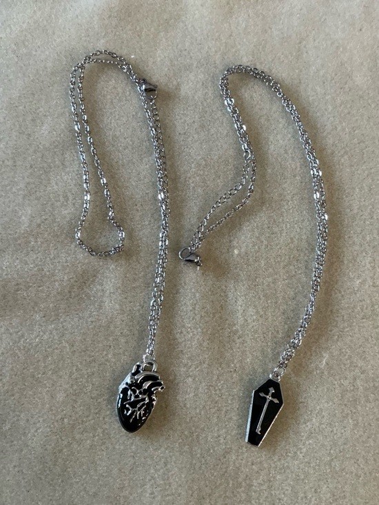 Jewelry - Silver Tone Anatomical Heart & Coffin Cross Pendant Necklaces, each 22”